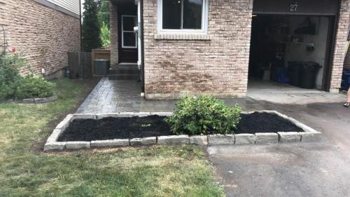 2021-New-small-garden-and-interlock-path-in-front-yard-in-Ajax-Techo-Bloc-Blu-60-Champlain-Grey-Textured